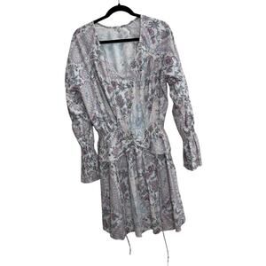 NWOT Women's Floral Boho Dress Empire Waist Beach Short Paisley Long Sleeve M